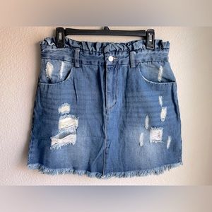 Hayden Distressed Denim Paperbag Skirt